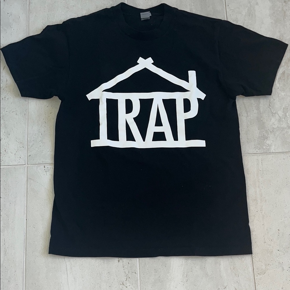 Gildan Black Tee with White 'TRAP' House Graphic